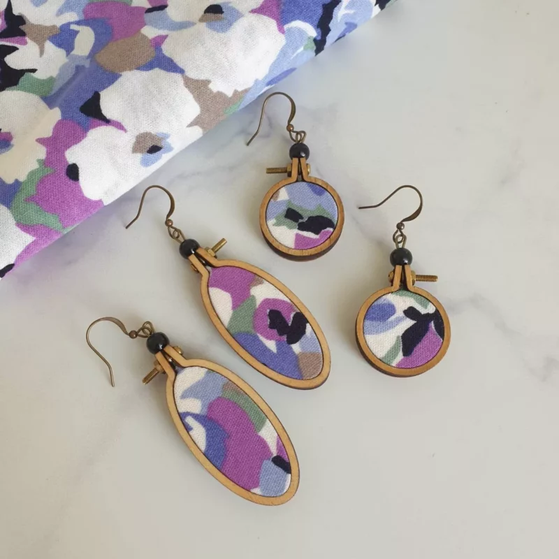 Boucles d'Oreilles "Rolande" en Bois et Coton Upcycling – Image 3