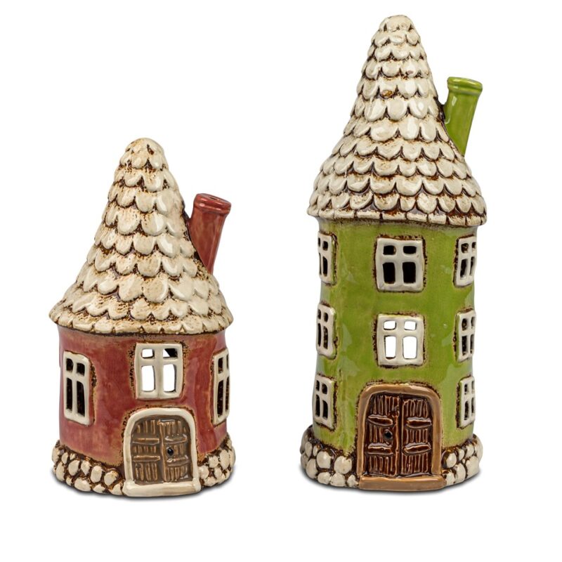 Photophore Maison en Céramique Peinte à la Main H.23cm