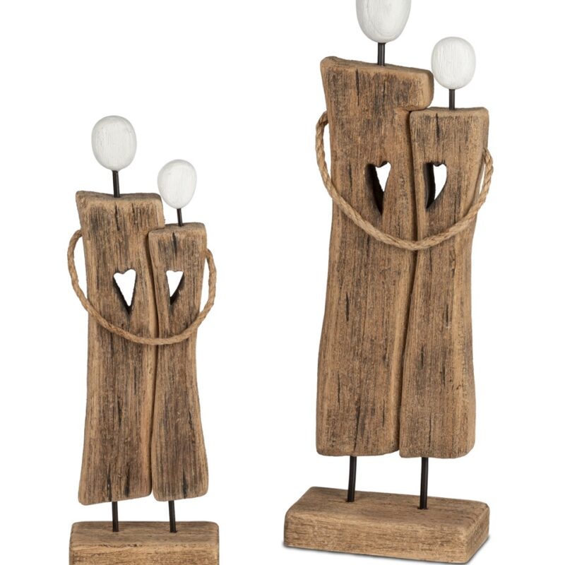 Couple sur Pied en Bois Naturel H.38cm