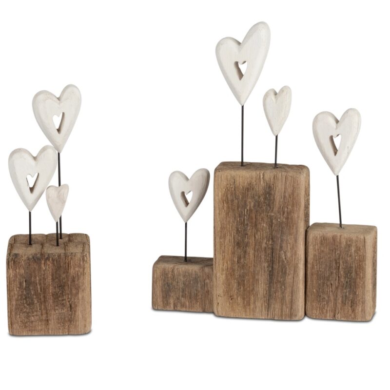 Bloc à 4 Coeurs en Bois Naturel H.25cm