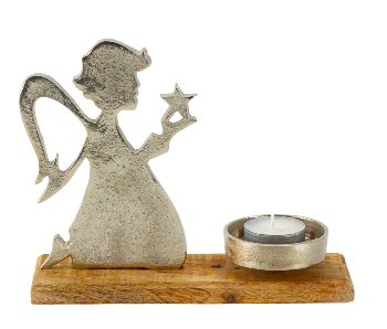 Ange sur Socle en Bois pour Bougie Chauffe-Plat 20xH.16cm
