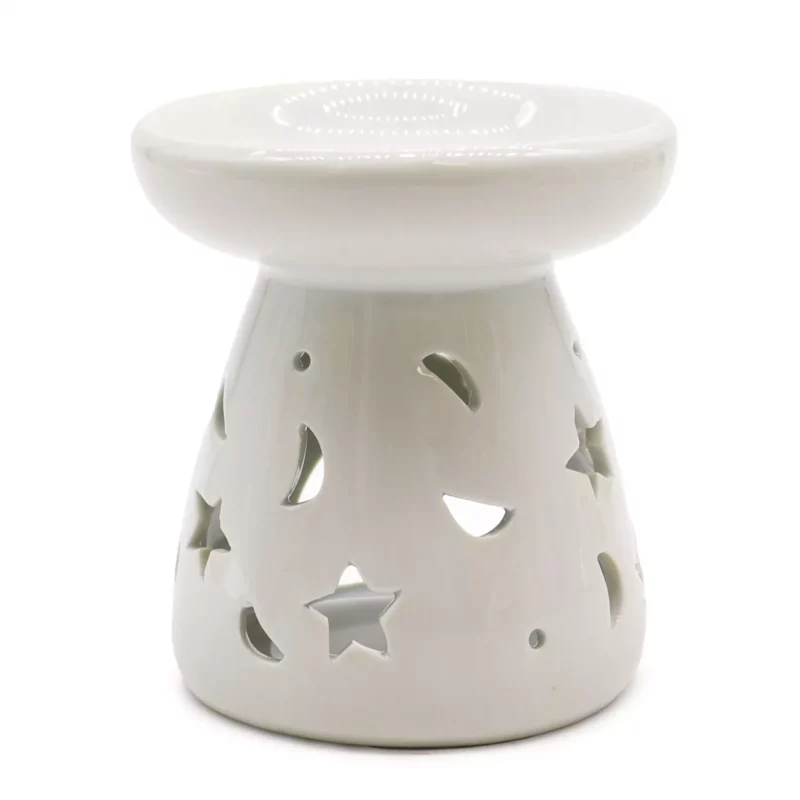 Brûle Parfum en Céramique Blanche Lune & Etoile 7x8cm