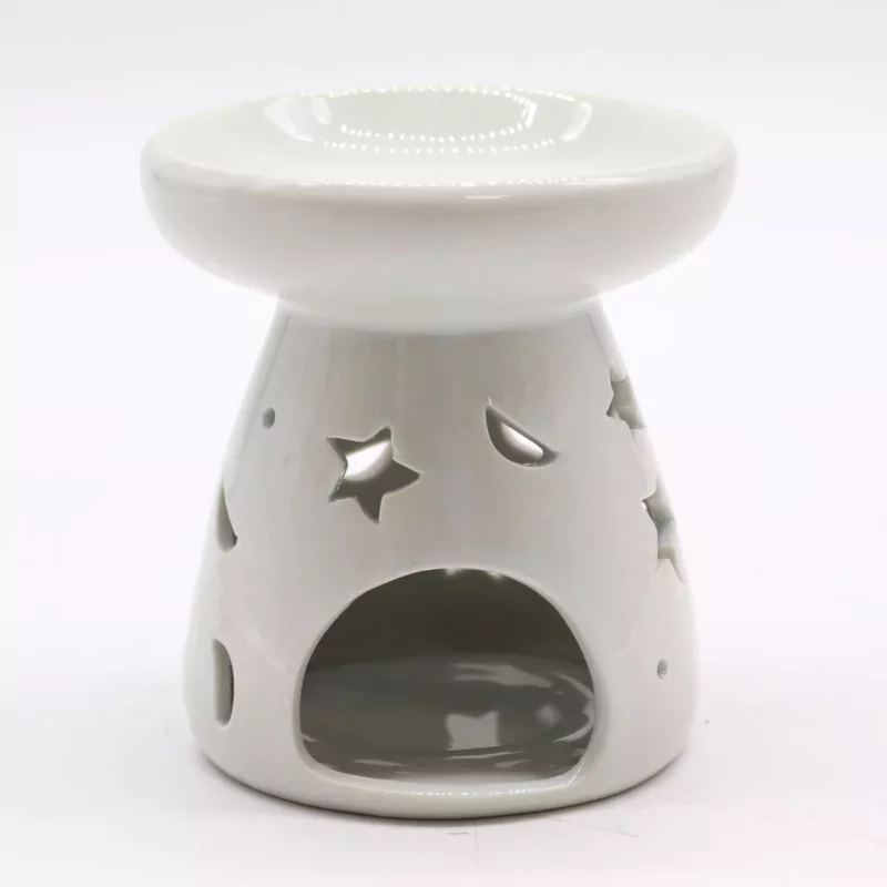Brûle Parfum en Céramique Blanche Lune & Etoile 7x8cm – Image 2