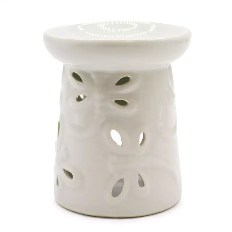 Brûle Parfum en Céramique Blanche Libellule 9,6x11cm