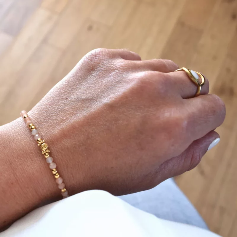 Bracelet en Perles d'Acier Inoxydable Doré à l'Or Fin 3mm et Perles à Facettes Orangées 3mm