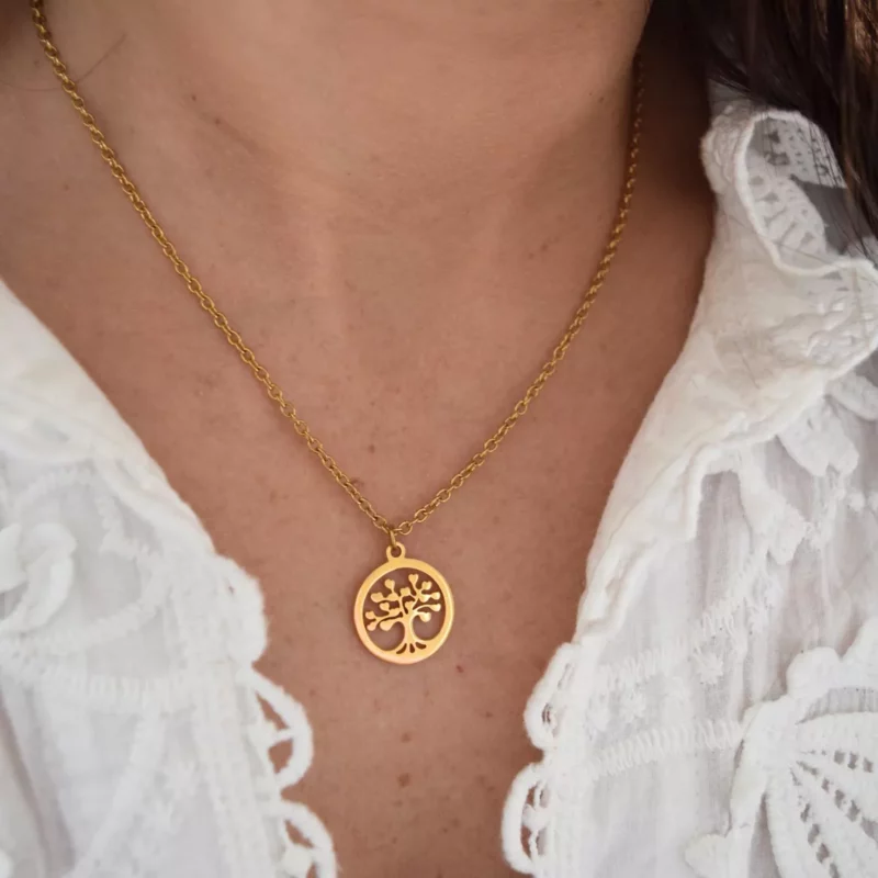 Collier "Arbre de Vie" en Acier Inoxydable Doré à l'Or Fin