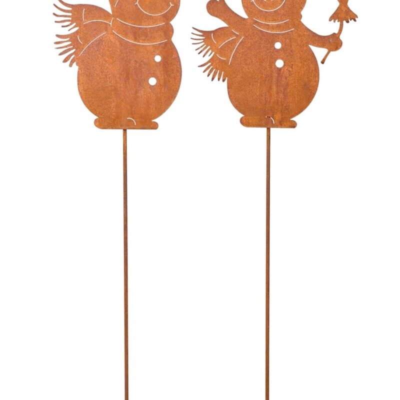 Piquet Bonhomme de Neige en Métal Rouillé, 2 Modèles au Choix H.30cm + 85cm