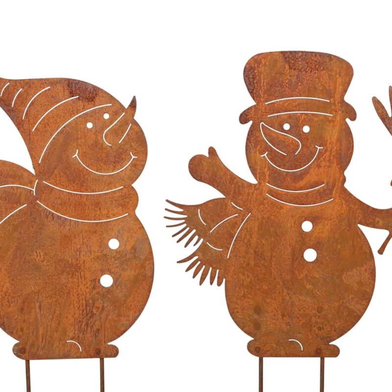 Piquet Bonhomme de Neige en Métal Rouillé, 2 Modèles au Choix H.30cm + 15cm