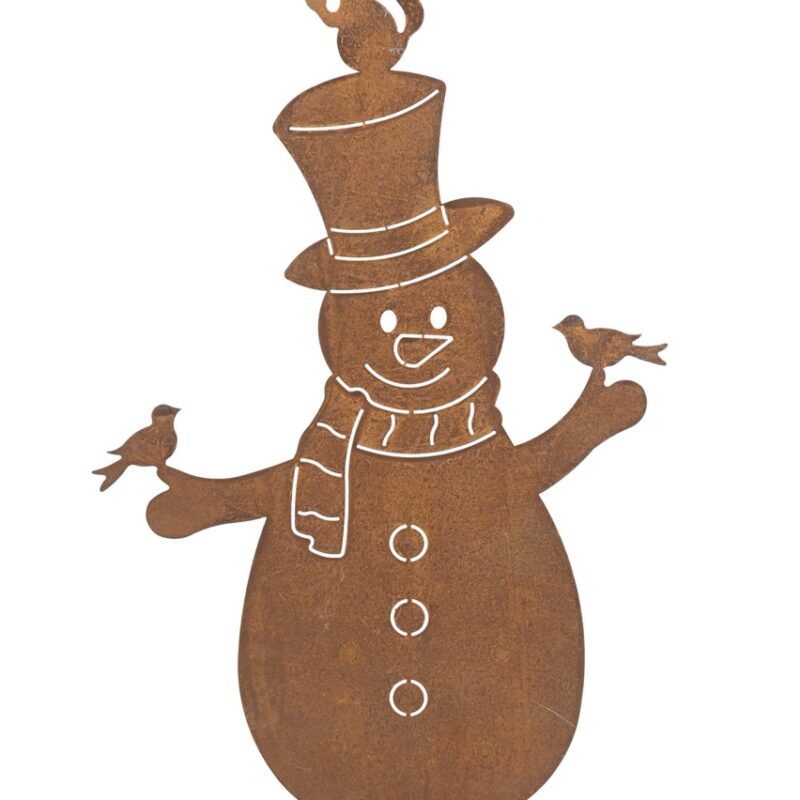 Piquet Bonhomme de Neige en Métal Rouillé 32x5H.53cm + 18cm