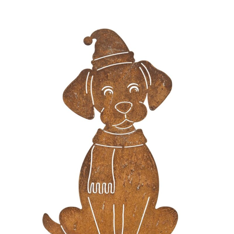 Chien de Noël sur Socle en Métal Rouillé 17x7,5xH.30cm