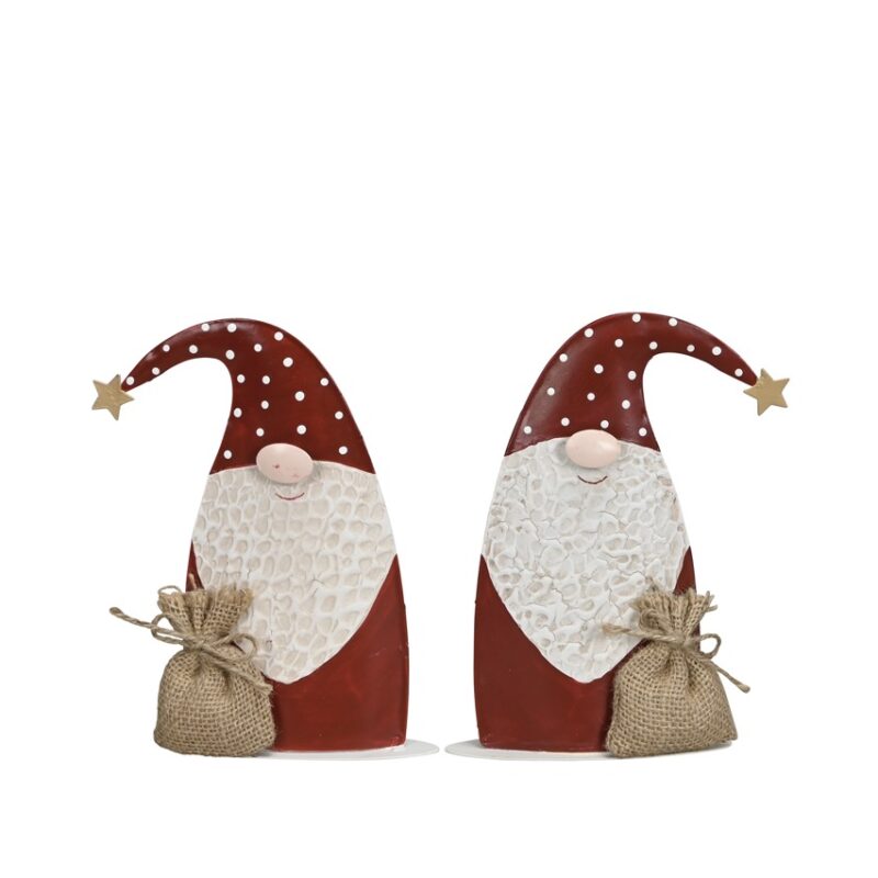 Gnome en Métal Rouge et Blanc, 2 Modèles au Choix, 13x4xH.18cm