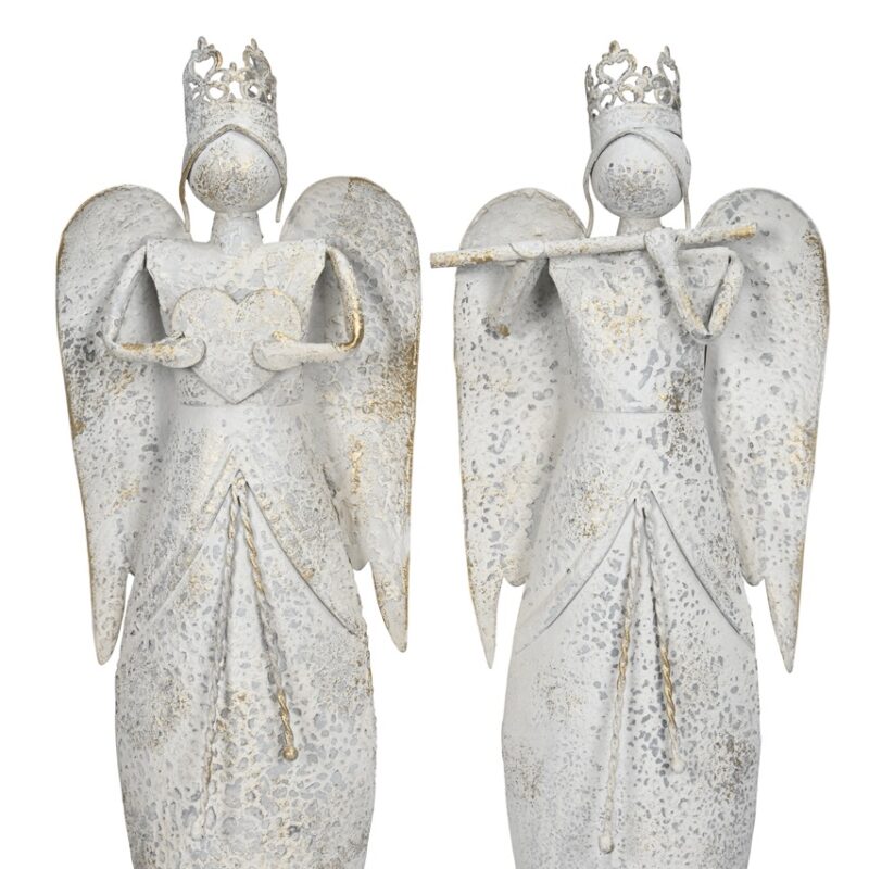 Ange en Métal Crème et Or, 2 Modèles au Choix, 14x8xH.38,5cm