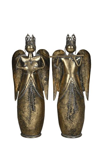Ange en Métal Doré Antique, 2 Modèles au Choix, 14x8xH.38,5cm
