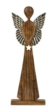 Ange en Bois avec Ailes Argentées et Étoile 21xH.60cm
