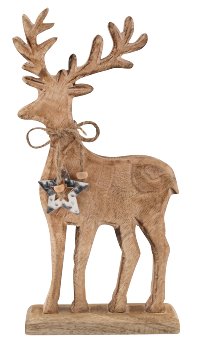 Renne en Bois à poser avec Petite Étoile en Métal 15,5xH.32cm