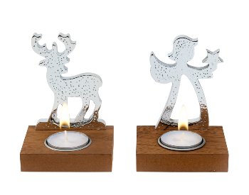Ange ou Cerf sur Socle en Bois pour Bougie Chauffe-Plat 8,5xH.11,5cm