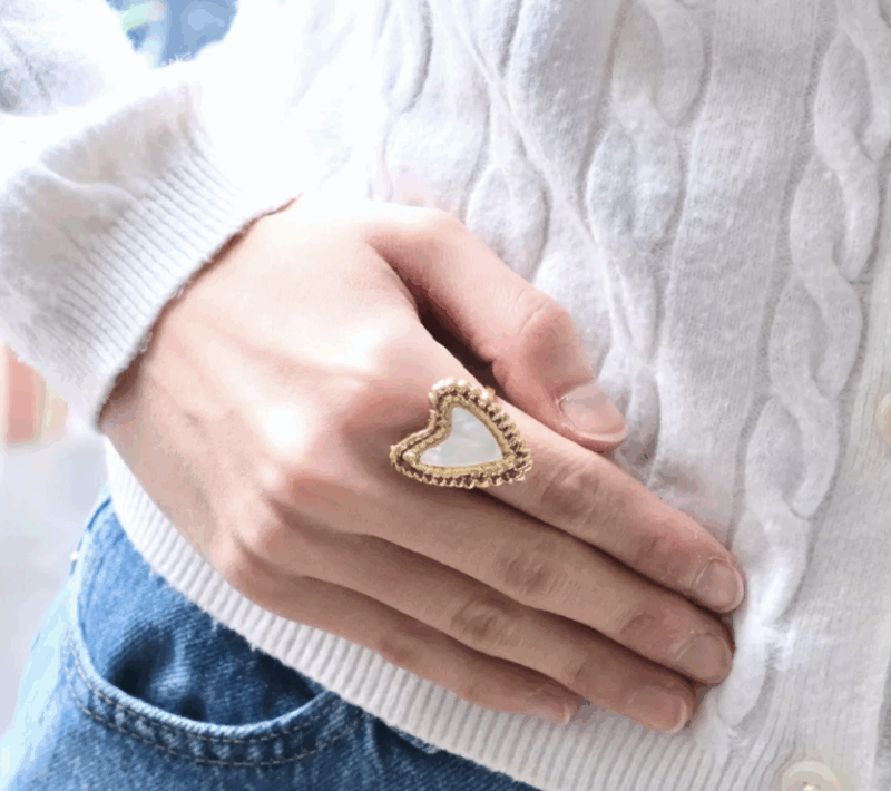Bague Coeur Dorée et Blanche Ajustable