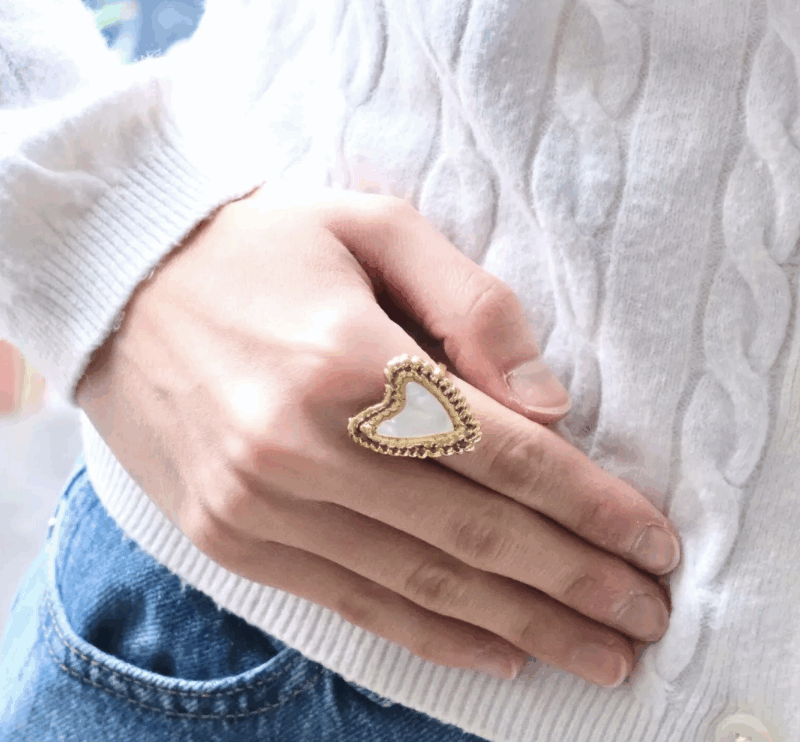 Bague Coeur Dorée et Blanche Ajustable