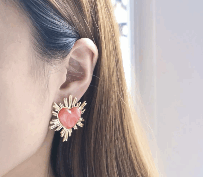 Boucles d'Oreilles en Acier Inoxydable en Forme de Cœur Sacré Résine Corail