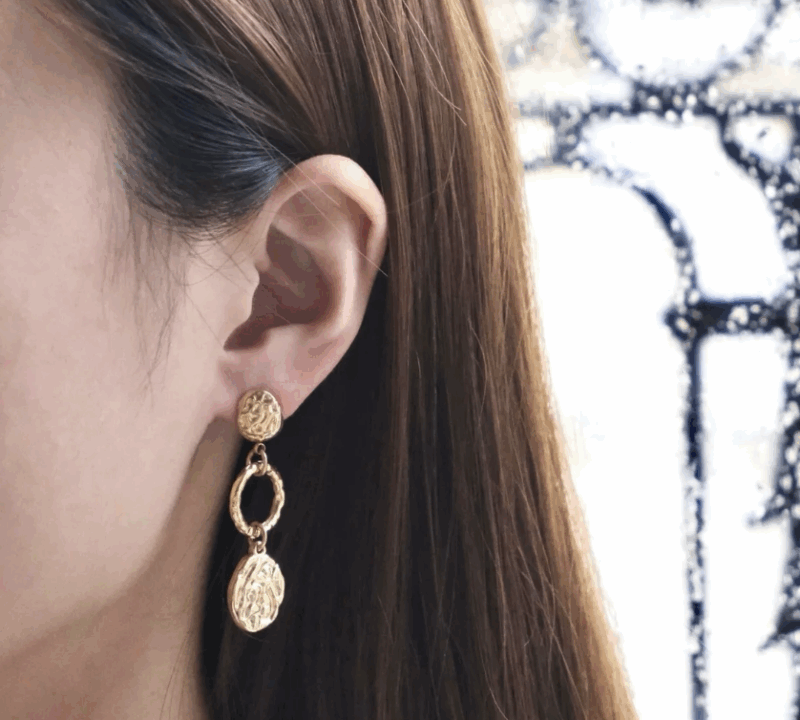 Boucles d'Oreilles Pendantes Effet Martelé Acier Inoxydable