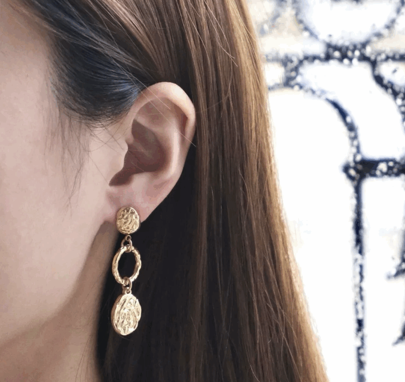 Boucles d'Oreilles Pendantes Effet Martelé Acier Inoxydable