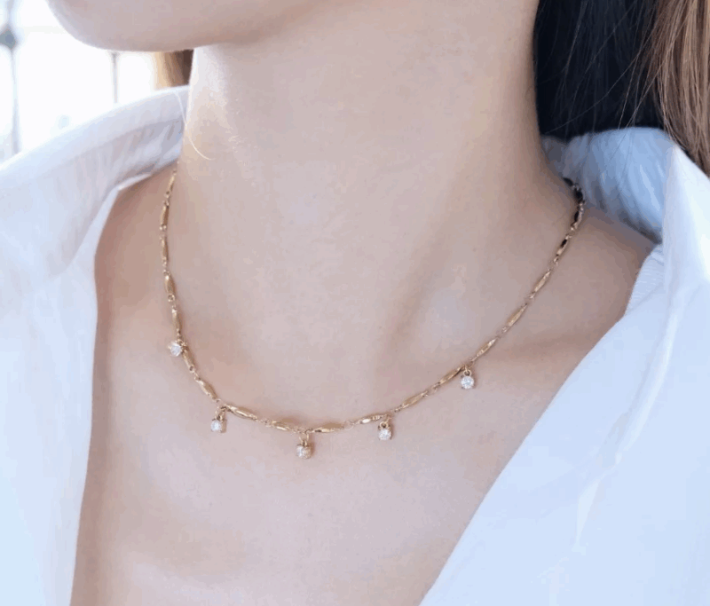 Collier Chaîne en Acier Inoxydable Doré, Pendants Strass