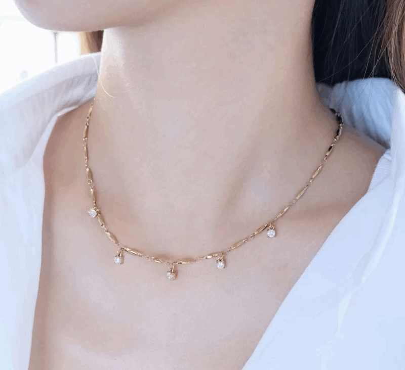 Collier Chaîne en Acier Inoxydable Doré, Pendants Strass