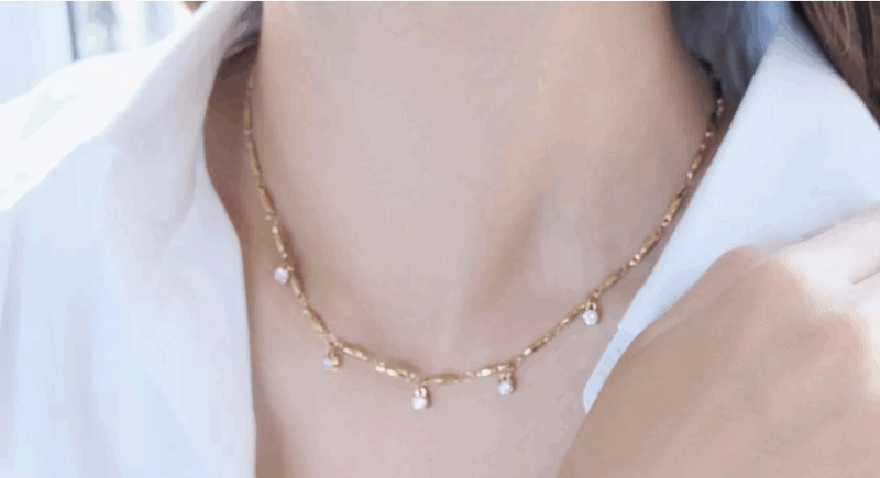 Collier Chaîne en Acier Inoxydable Doré, Pendants Strass – Image 2