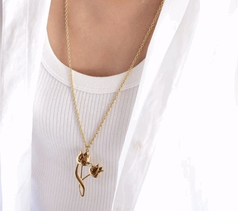 Collier Sautoir en Acier Inoxydable Pendentif Tulipes