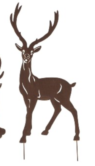 Cerf en Métal Rouillé Debout et couché 34xH.75m avec Piquets de Sol 15cm