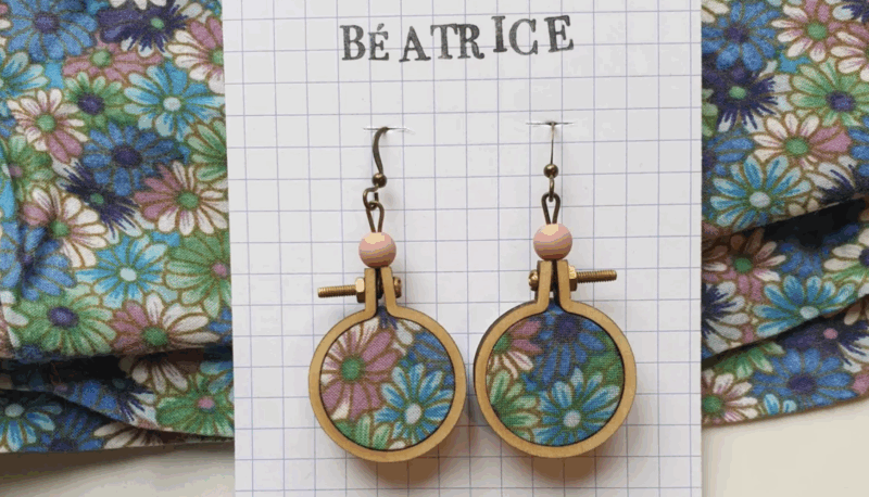 Boucles d'Oreilles "Béatrice" en Bois et Coton Upcycling – Image 2