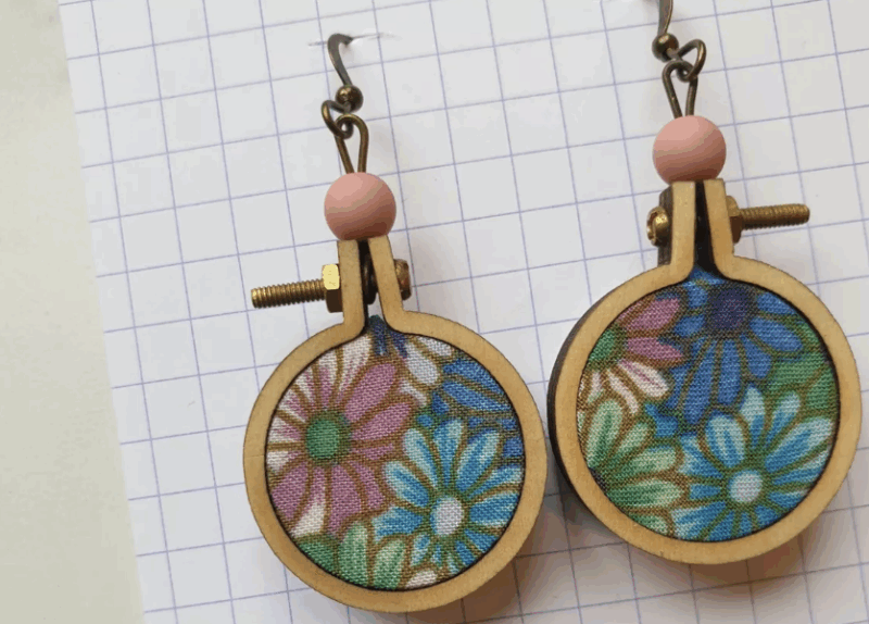 Boucles d'Oreilles "Béatrice" en Bois et Coton Upcycling