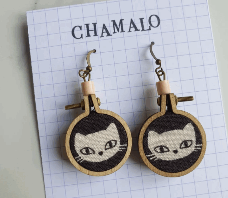 Boucles d'Oreilles "Chamalo" en Bois et Coton Upcycling