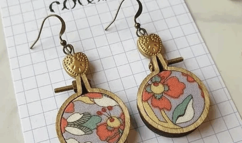 Boucles d'Oreilles "Colette" en Bois et Coton Upcycling