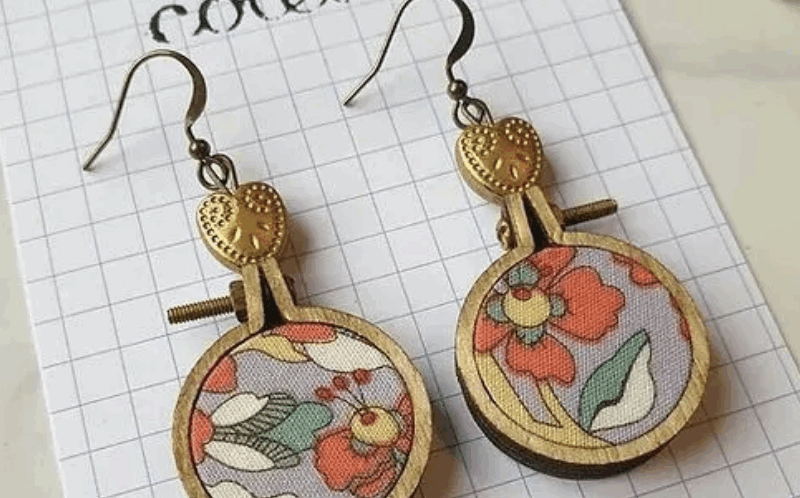 Boucles d'Oreilles "Colette" en Bois et Coton Upcycling