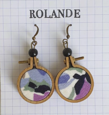 Boucles d'Oreilles "Rolande" en Bois et Coton Upcycling