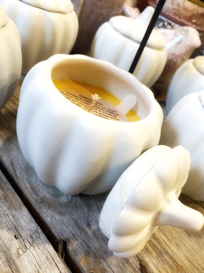 Bougie Naturelle 100% Cire de Soja, Parfum Citrouille Blanche Ambrée, Pot Citrouille en Céramique, 35H