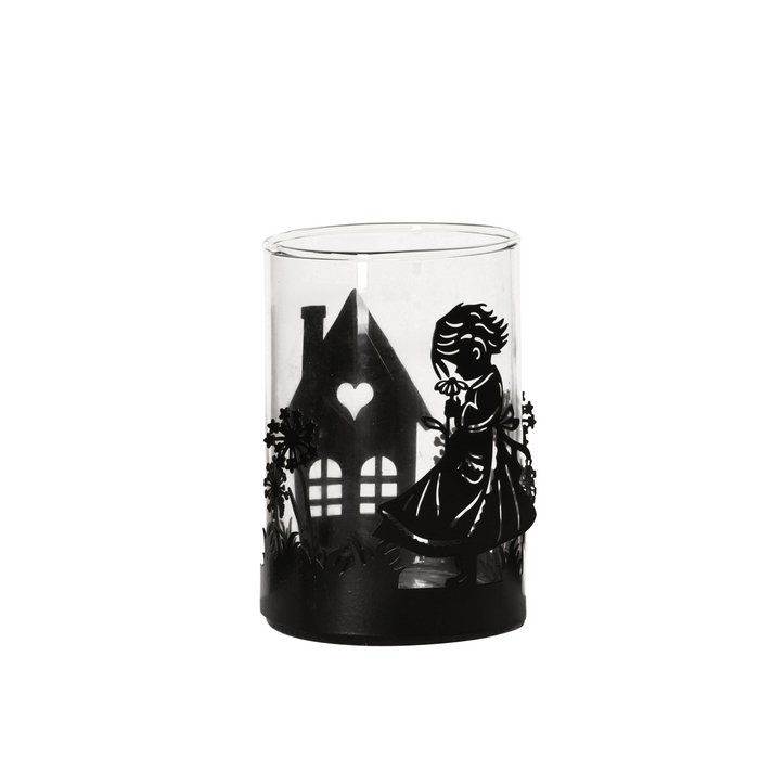 Photophore en Verre et Métal Noir ø8x12cm