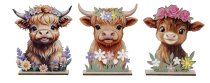 Highland en Bois sur Socle 12-15cm x H.18cm, 3 Modèles au Choix