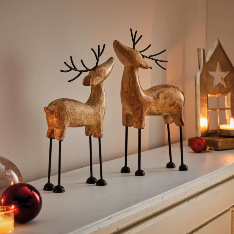 Cerf en Bois de Manguier et Métal Noir H.27cm