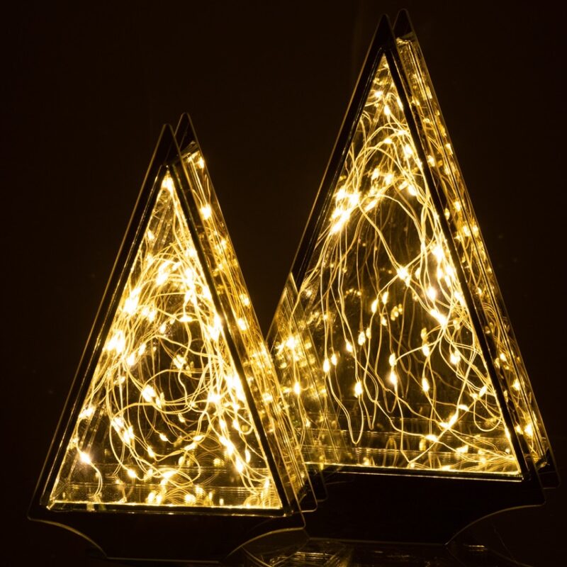 Sapin Triangulaire en Verre à LED Doré 18,5x6x29,5cm