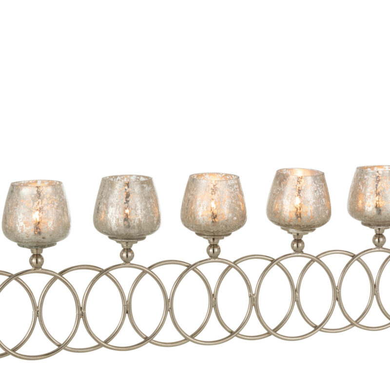 Photophore en Verre Craquelé, 8 Anneaux en Alu Gris 75x9x23cm