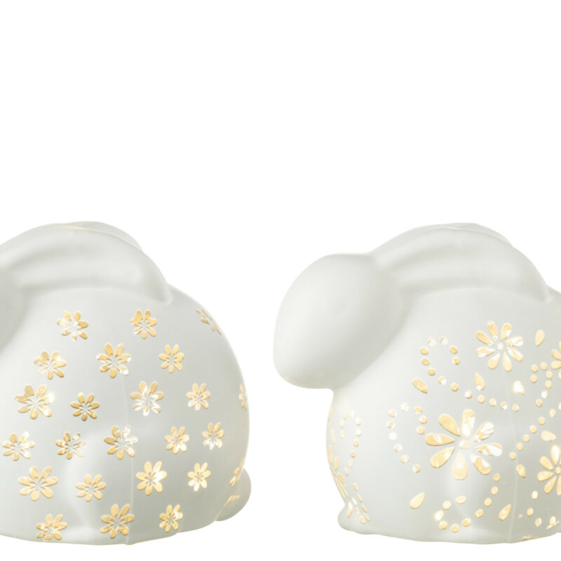 Lampe Lapin à LED en Céramique Fleurie Blanche, 2 Modèles au Choix 16x12,5x14cm