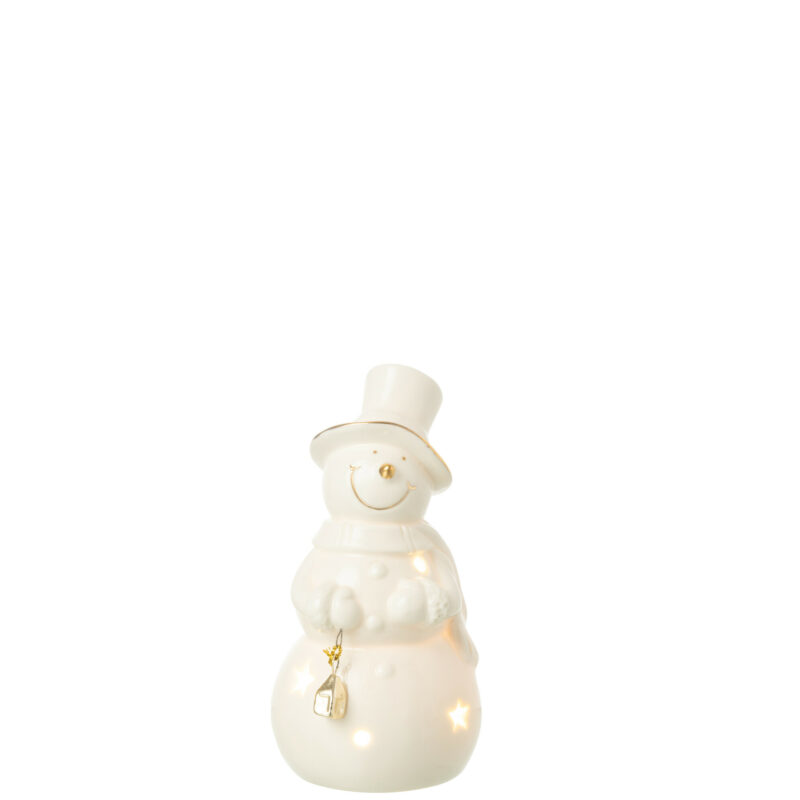 Bonhomme de Neige à LED en Porcelaine Écru 6,5x6x12cm