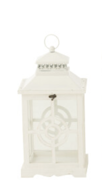 Lanterne à Cercles en Bois Blanc et Verre 26,5x21x43,5cm