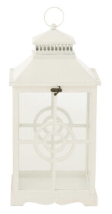 Lanterne à Cercles en Bois Blanc et Verre 31,5x26x63,5cm