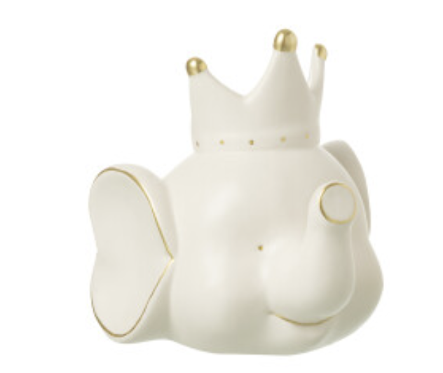 Tirelire Éléphant Couronné en Céramique Blanche et Dorée 12,5x14x15cm