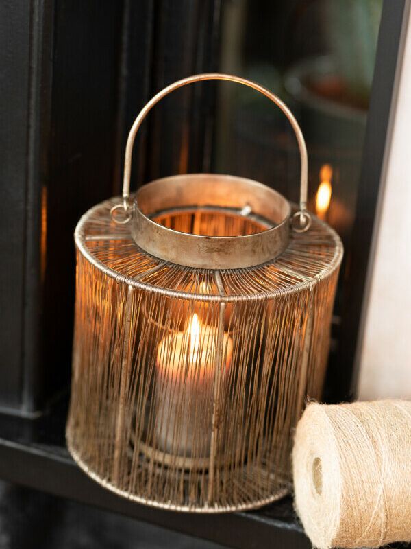 Lanterne en Métal Marron Vieilli 17x17x27cm