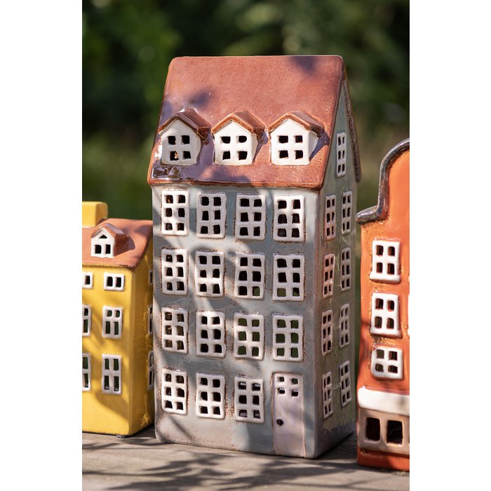 Maison Lanterne en Céramique Grise 15x11x30 cm