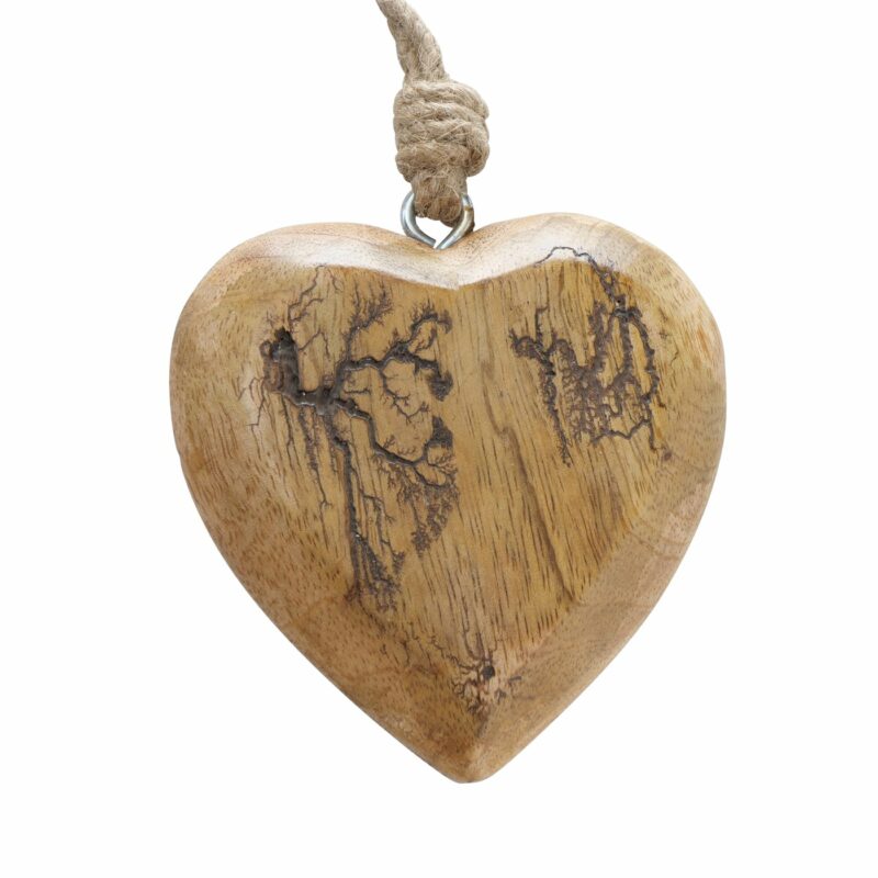 Pendentif Coeur "Percha" en Bois de Manguier Nervuré 7x7cm
